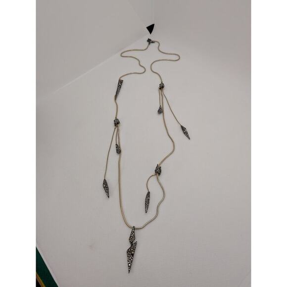 ALEXIS BITTAR RHINESTONE TASSEL NECKLACE WITH STUDDED STATIONS GUNMETAL/GOLD 40” - Picture 3 of 6